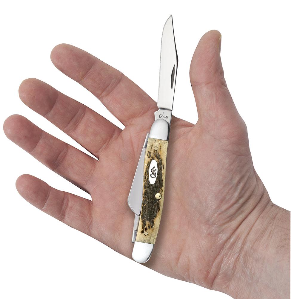 Peach Seed Jig Amber Bone CS Medium Stockman with Spey blade - Image 5