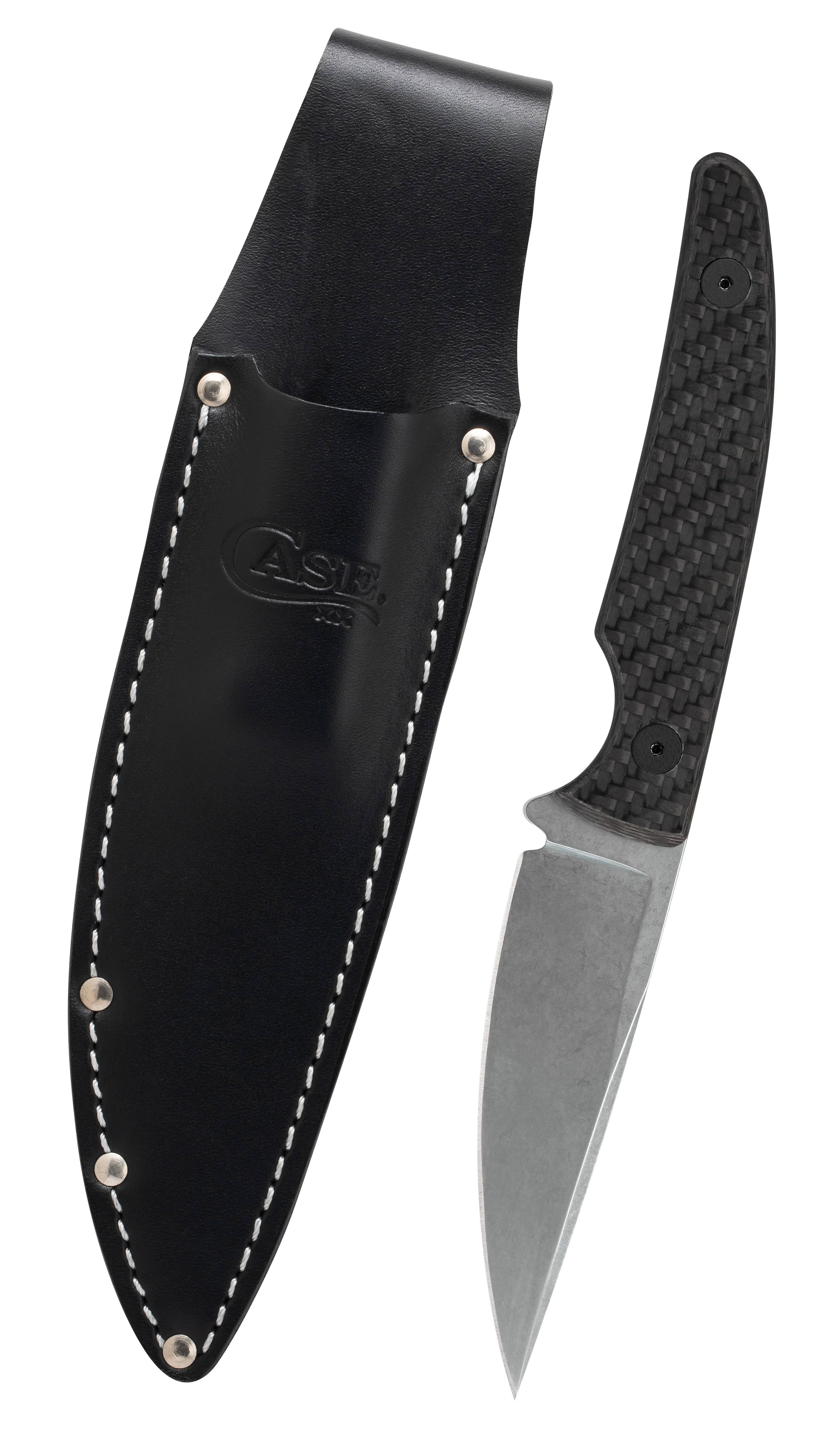 Black Carbon Fiber Weave CT2 Hunter with Embellished Leather Sheath