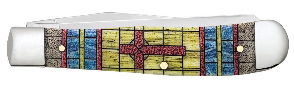 Smooth Natural Bone Stained Glass Trapper Cross in Jewel Box - Image 4
