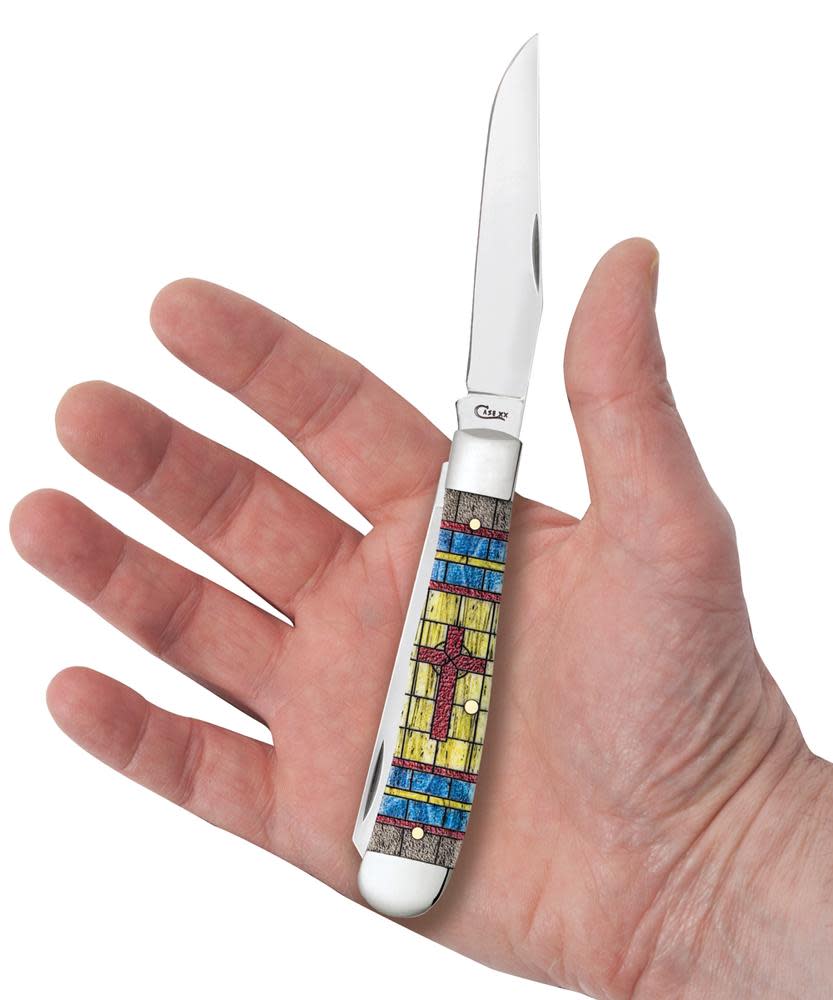 Smooth Natural Bone Stained Glass Trapper Cross in Jewel Box - Image 6