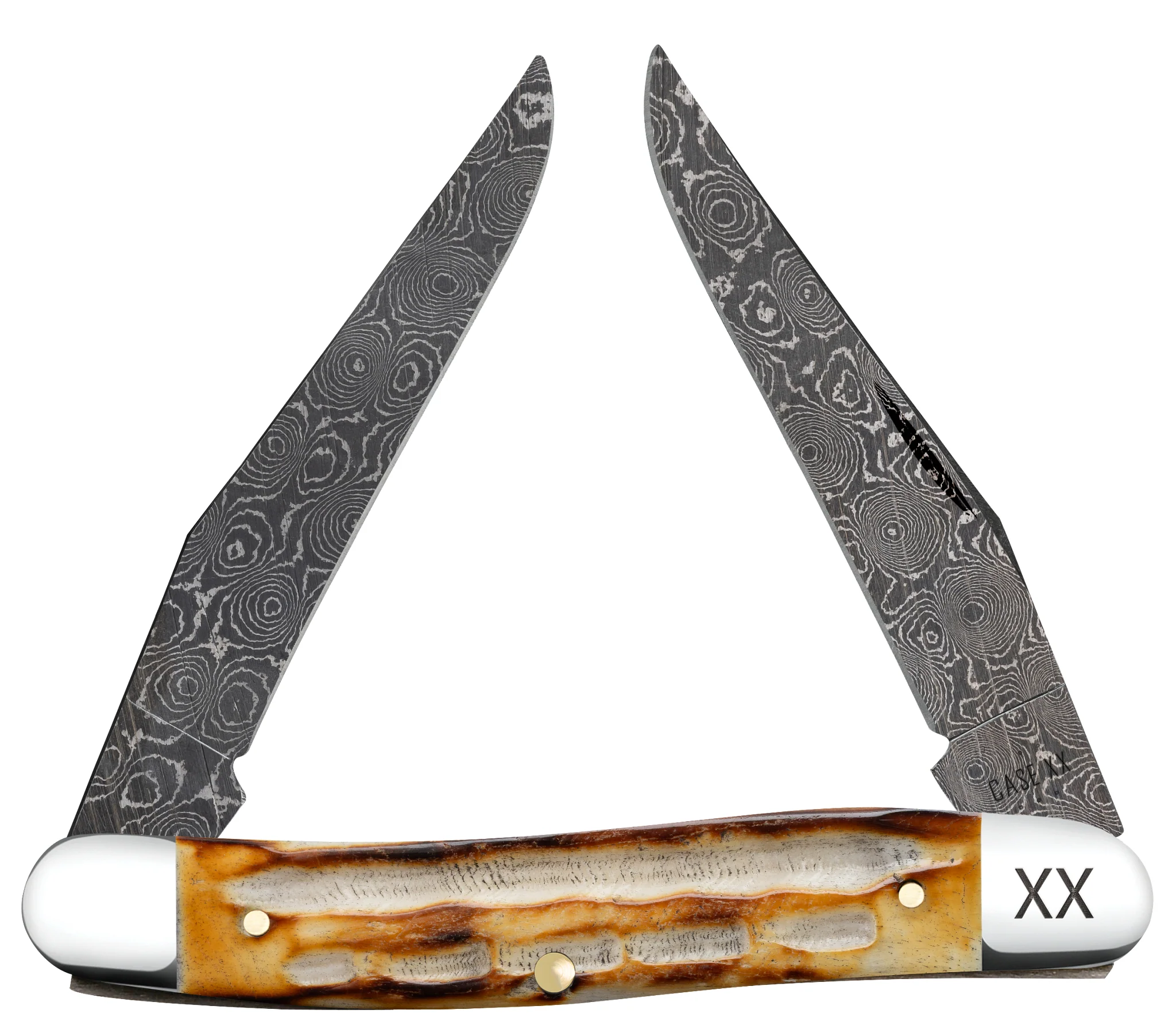 Deep Canyon Jigged Burnt Natural Bone Muskrat Raindrop Damascus