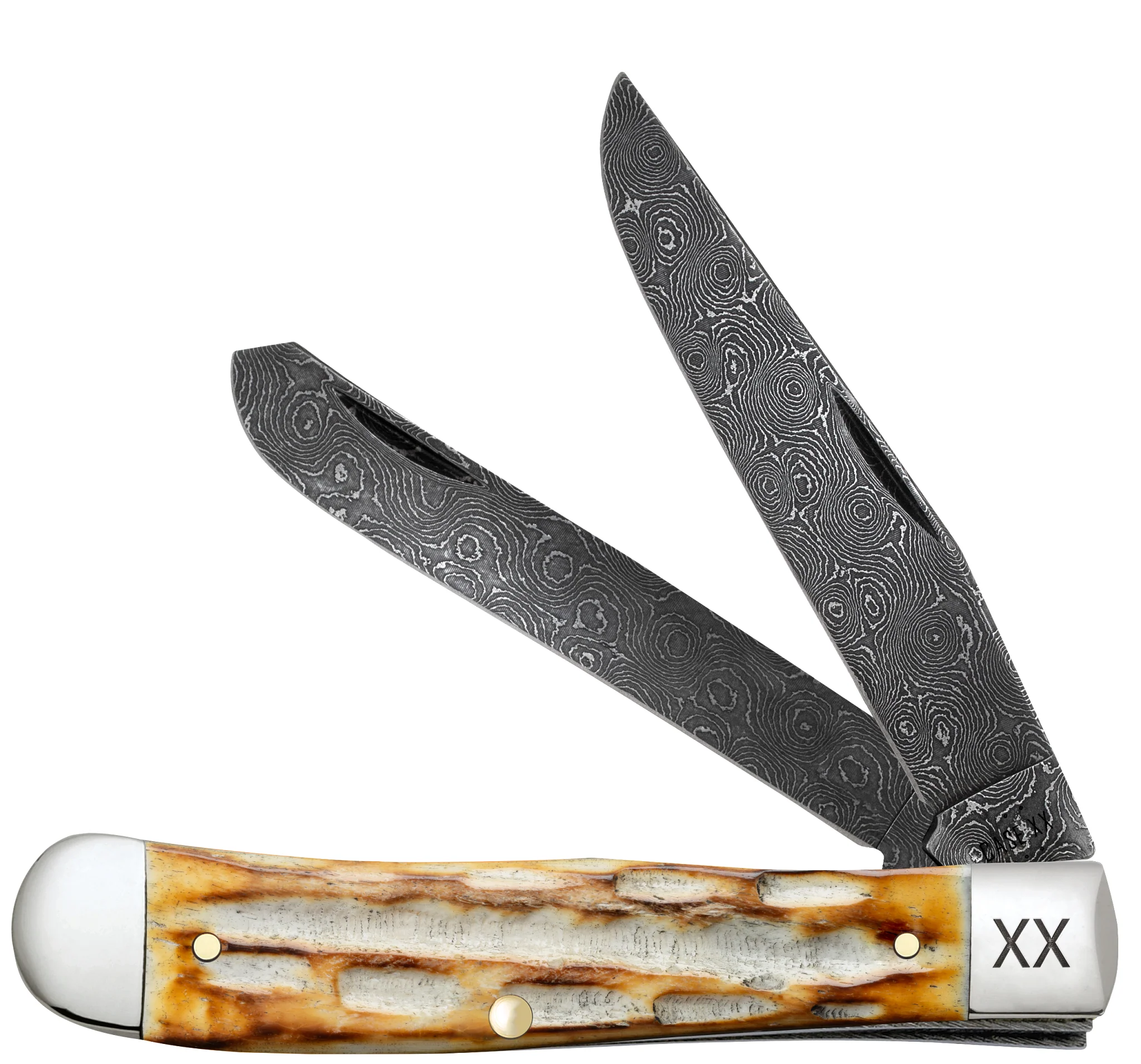 Deep Canyon Jigged Burnt Natural Bone Trapper Raindrop Damascus