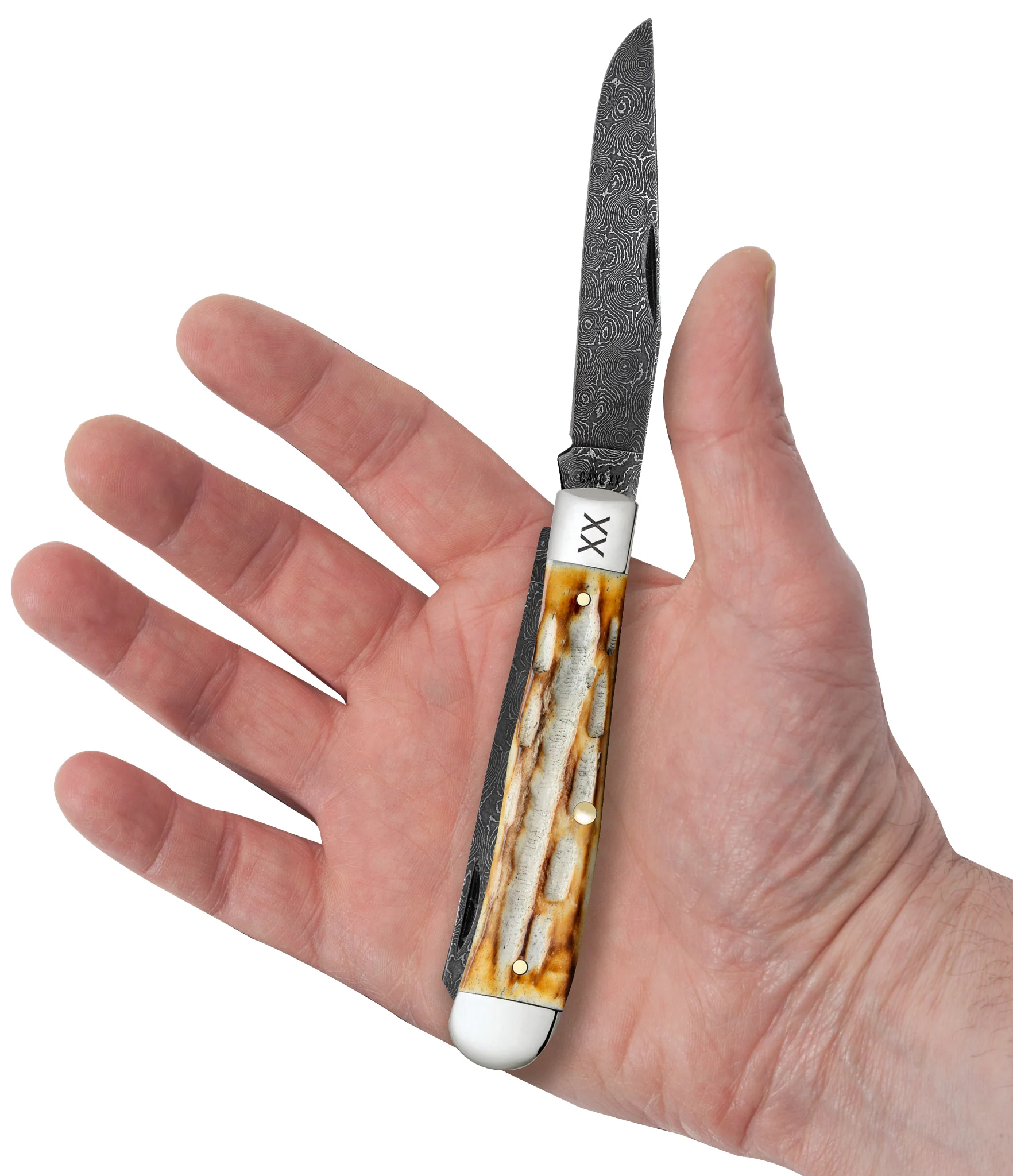 Deep Canyon Jigged Burnt Natural Bone Trapper Raindrop Damascus - Image 5