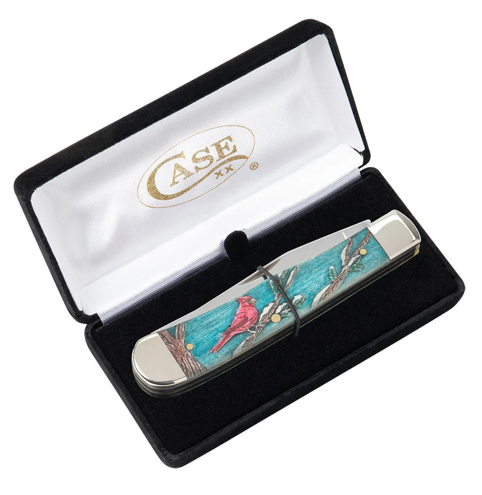 Embellished Smooth Natural Bone with Color Wash and Black Definition Trapper Cardinal (in Velvet Box) - Image 6