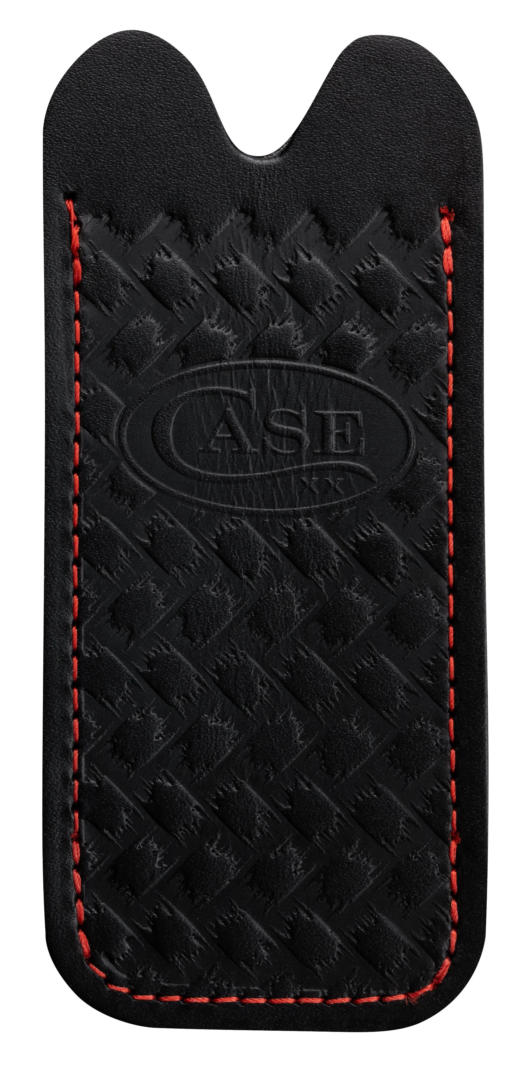 Genuine Black Leather Knife Slip with Herringbone Design and Red Stitching - Image 3