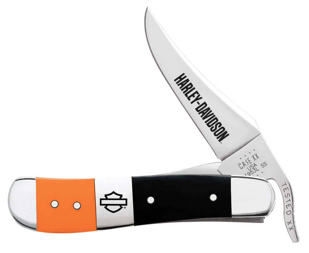 Harley-Davidson® Gift Set Embellished Smooth Orange & Black Synthetic RussLock® in Wooden Puzzle Box