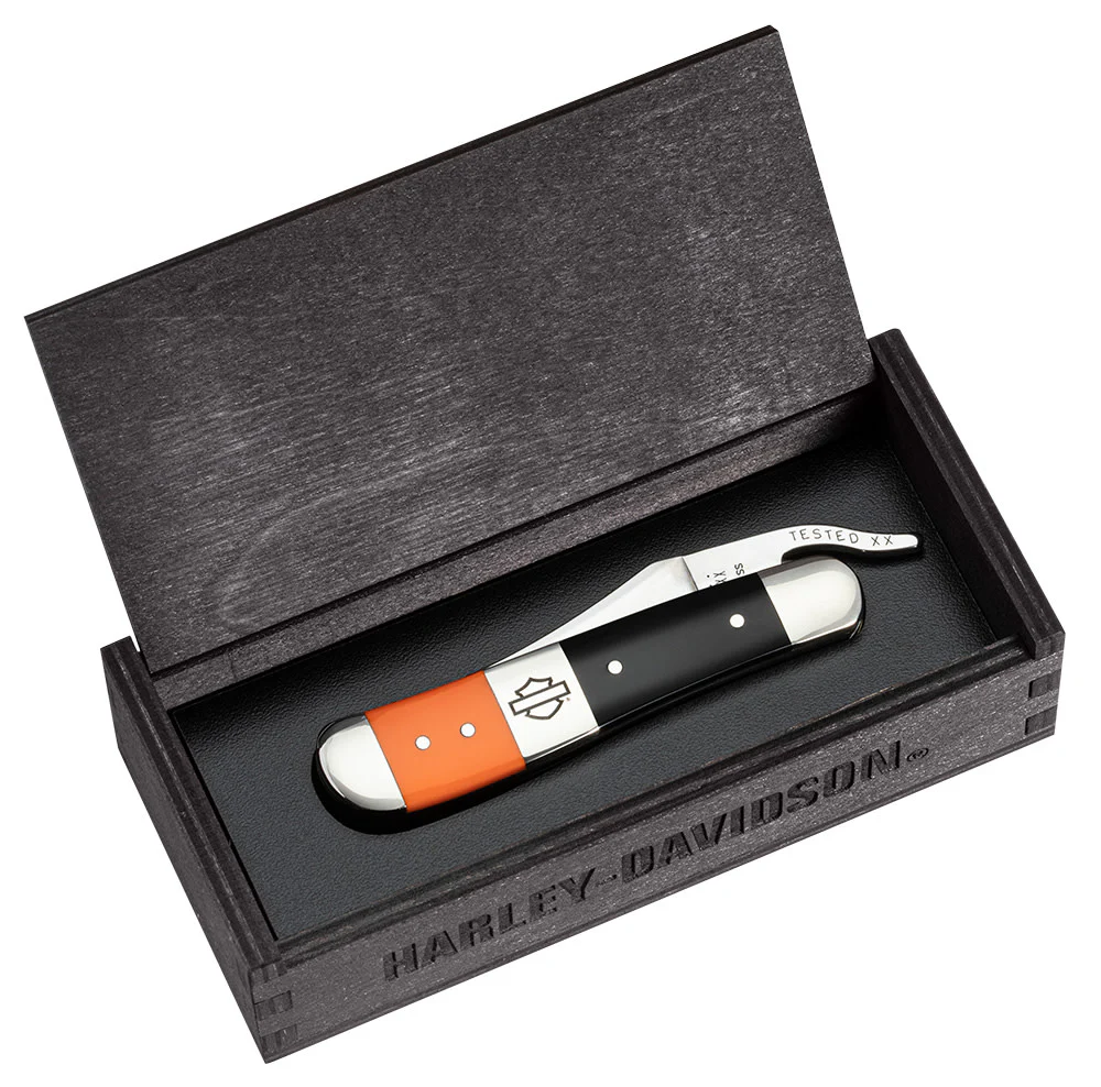 Harley-Davidson® Gift Set Embellished Smooth Orange & Black Synthetic RussLock® in Wooden Puzzle Box - Image 6