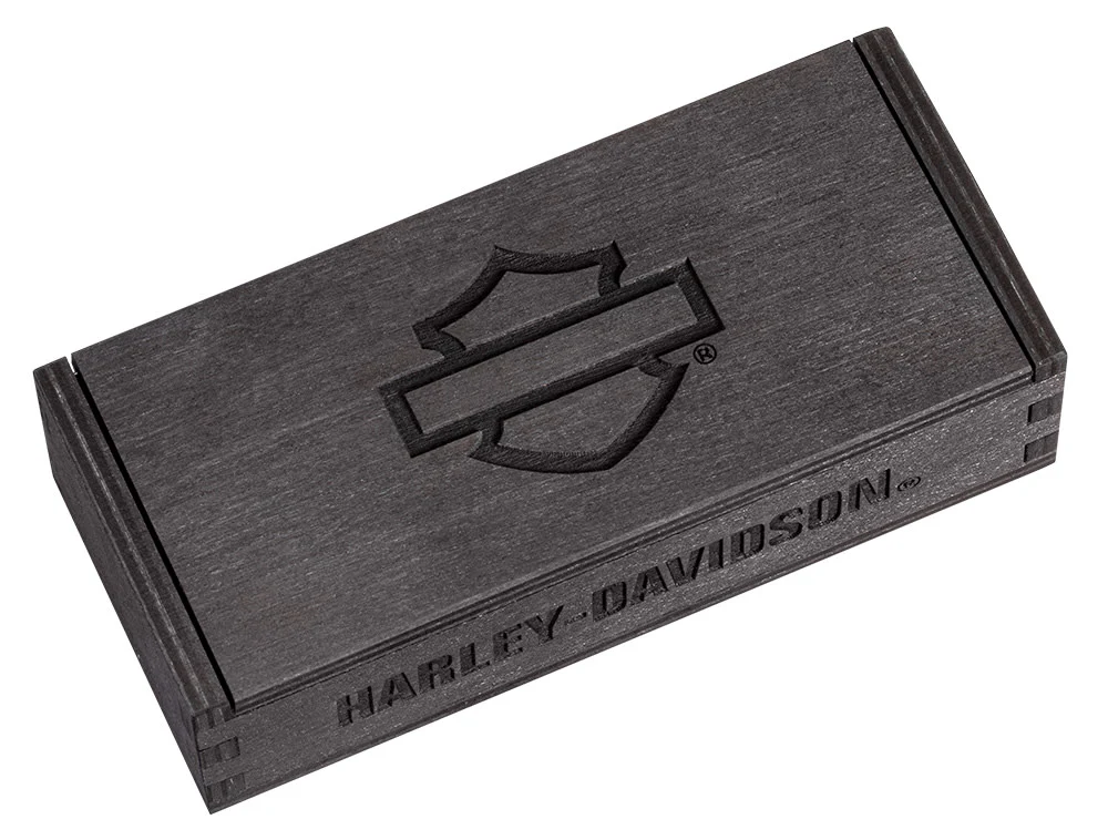 Harley-Davidson® Gift Set Embellished Smooth Orange & Black Synthetic RussLock® in Wooden Puzzle Box - Image 7