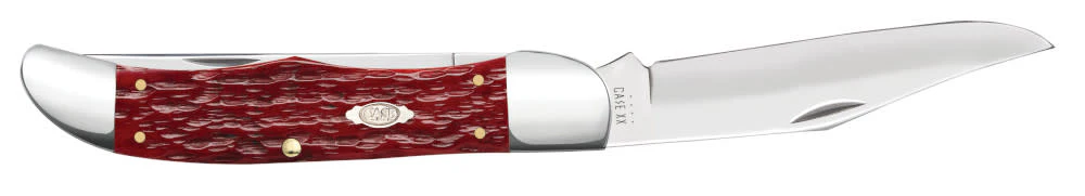 Peach Seed Jig Dark Red Bone CS Folding Hunter with Sheath - Image 4