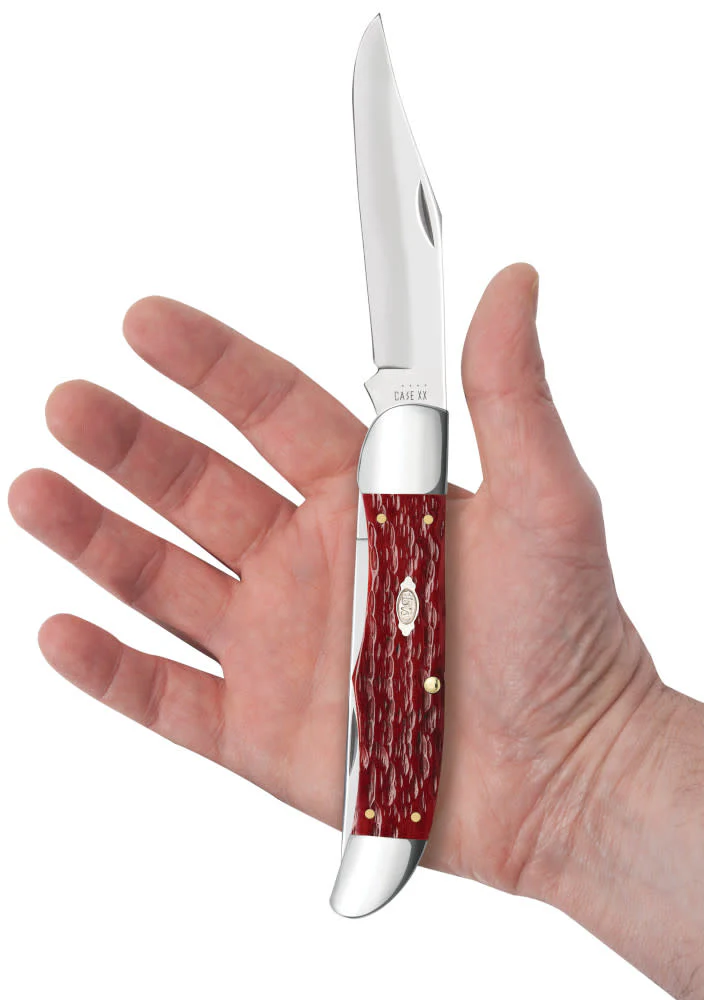 Peach Seed Jig Dark Red Bone CS Folding Hunter with Sheath - Image 5