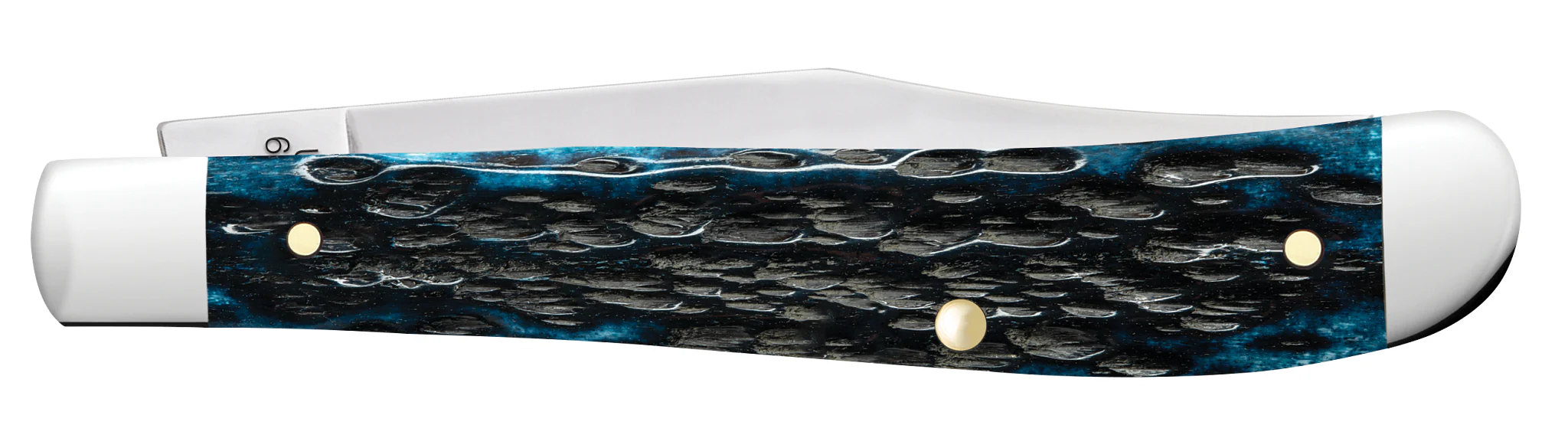 Pocket Worn® Peach Seed Jigged Mediterranean Blue Bone Slimline Trapper - Image 3