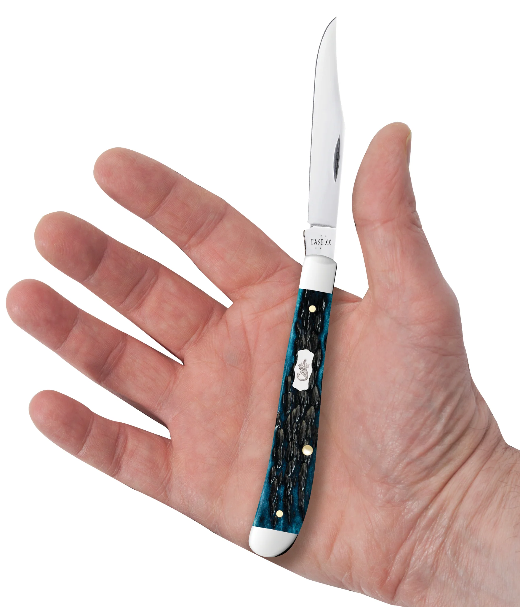 Pocket Worn® Peach Seed Jigged Mediterranean Blue Bone Slimline Trapper - Image 5