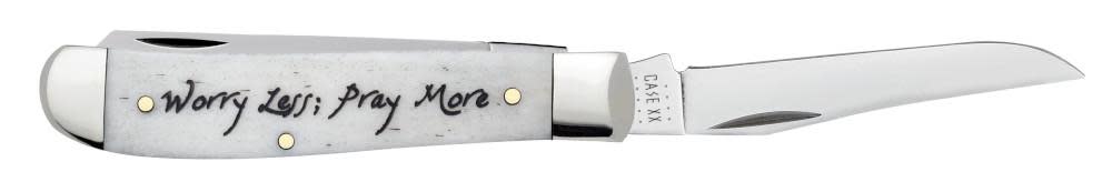 Religious Sayings Worry Less, Pray More Embellished Smooth Natural Bone Mini Trapper - Image 5