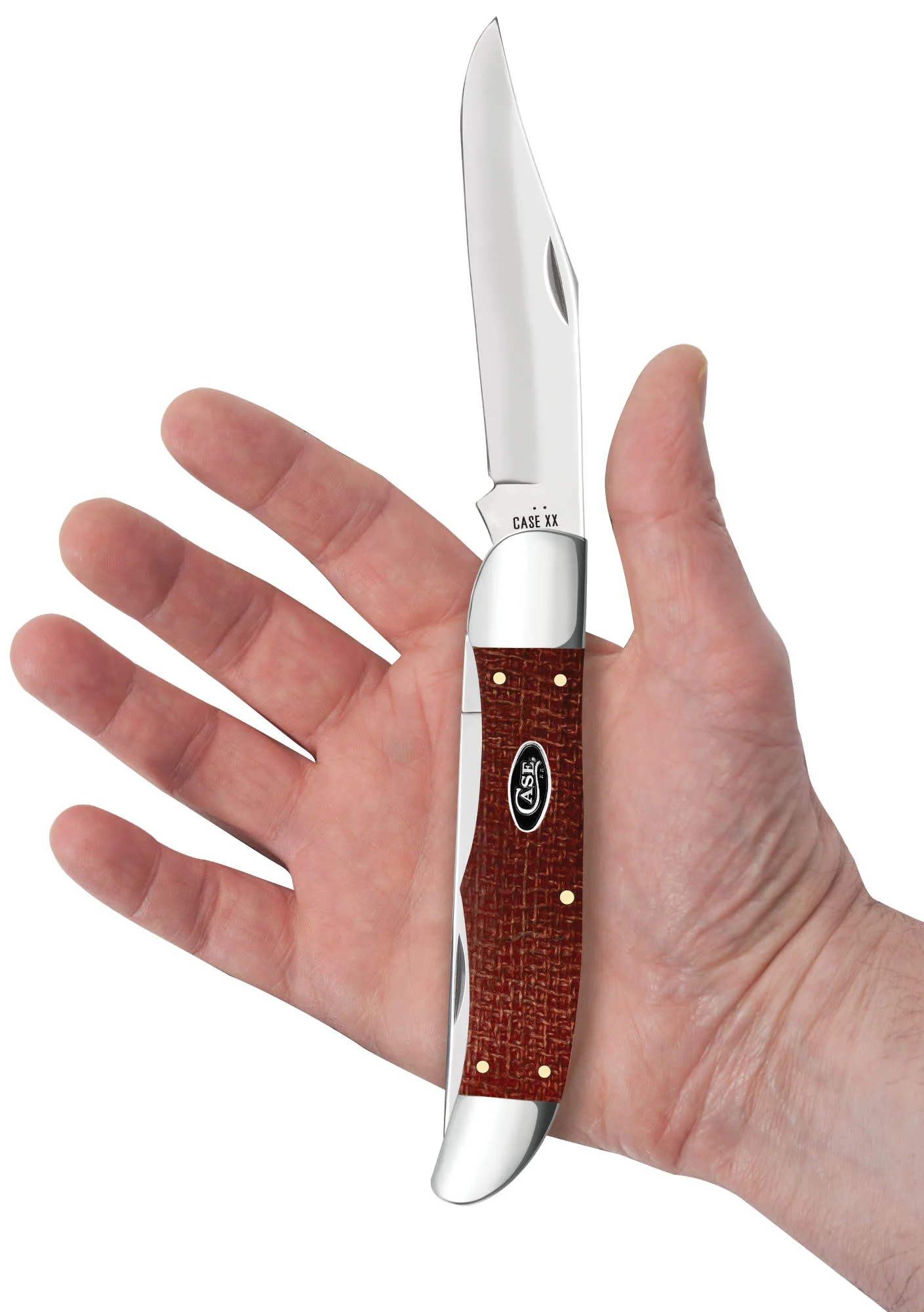 Smooth Dark Red Burlap Micarta® CS Folding Hunter with Sheath - Image 5