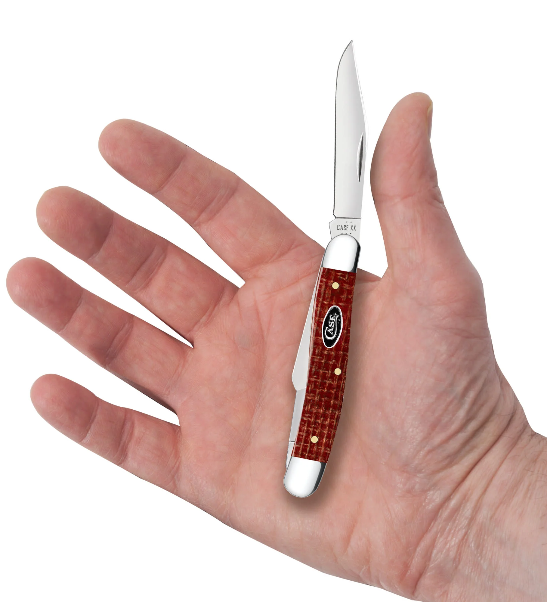 Smooth Dark Red Burlap Micarta® CS Medium Stockman - Image 5