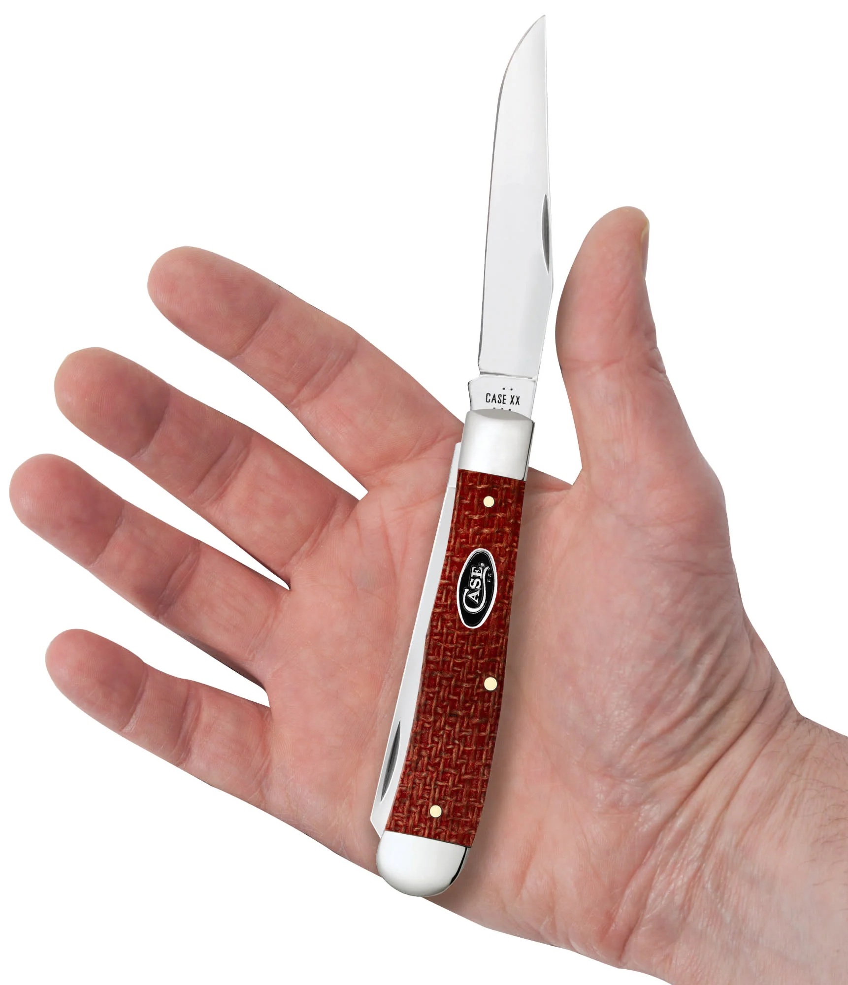 Smooth Dark Red Burlap Micarta® CS Trapper - Image 5