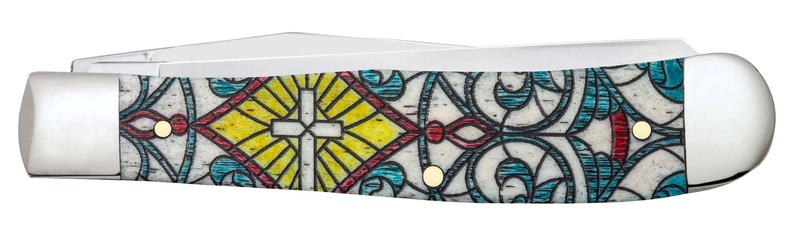 Stained Glass Cross Natural Bone Color Wash Trapper - Image 3