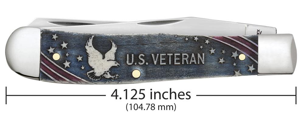 U.S. Veteran Gift Set Embellished Smooth Natural Bone with Blue and Red Color Wash Trapper (In Velvet Box) - Image 2
