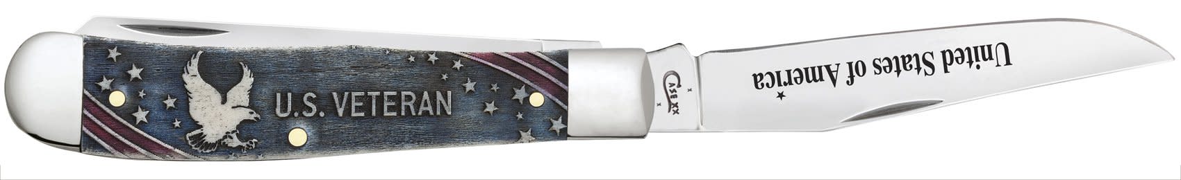 U.S. Veteran Gift Set Embellished Smooth Natural Bone with Blue and Red Color Wash Trapper (In Velvet Box) - Image 4