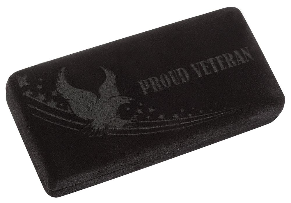 U.S. Veteran Gift Set Embellished Smooth Natural Bone with Blue and Red Color Wash Trapper (In Velvet Box) - Image 7