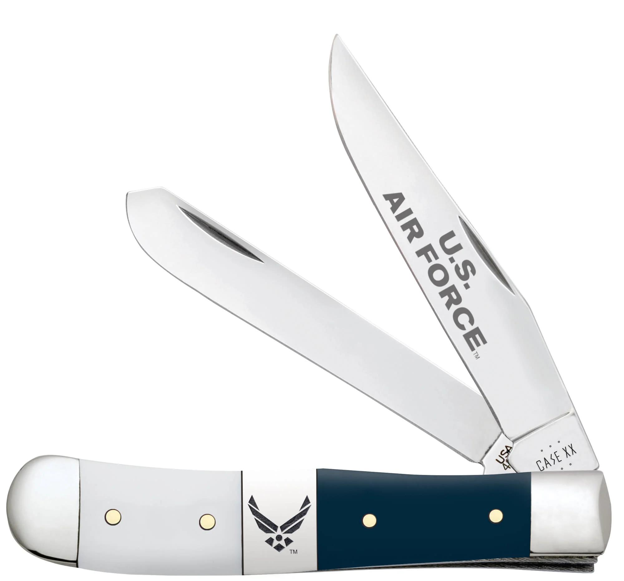 U.S. Air Force™ Smooth White/Blue Synthetic Trapper Gift Set (4254 SS) w/ Embellished Center Bolster - Embellished Jewel Box