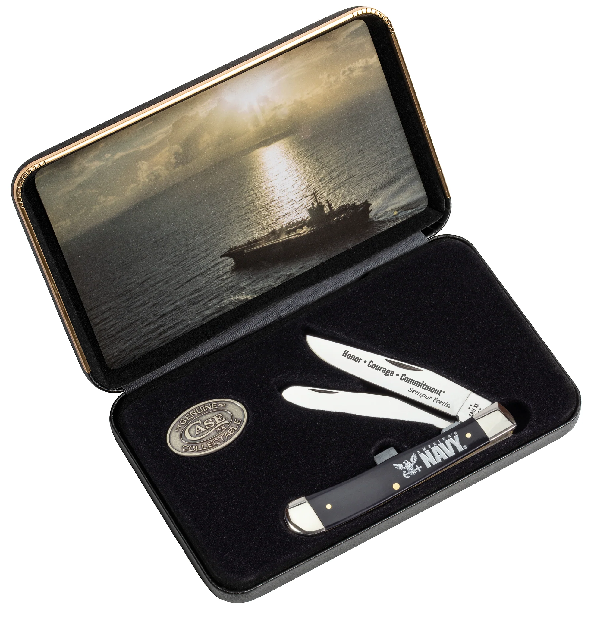 US Navy® Embellished Smooth Black Synthetic Trapper Gift Set - Image 6
