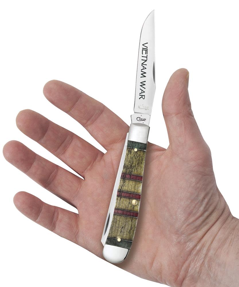 Vietnam War Gift Set Smooth Natural Bone with Green, Yellow and Red Color Wash Trapper in Jewel Box - Image 5