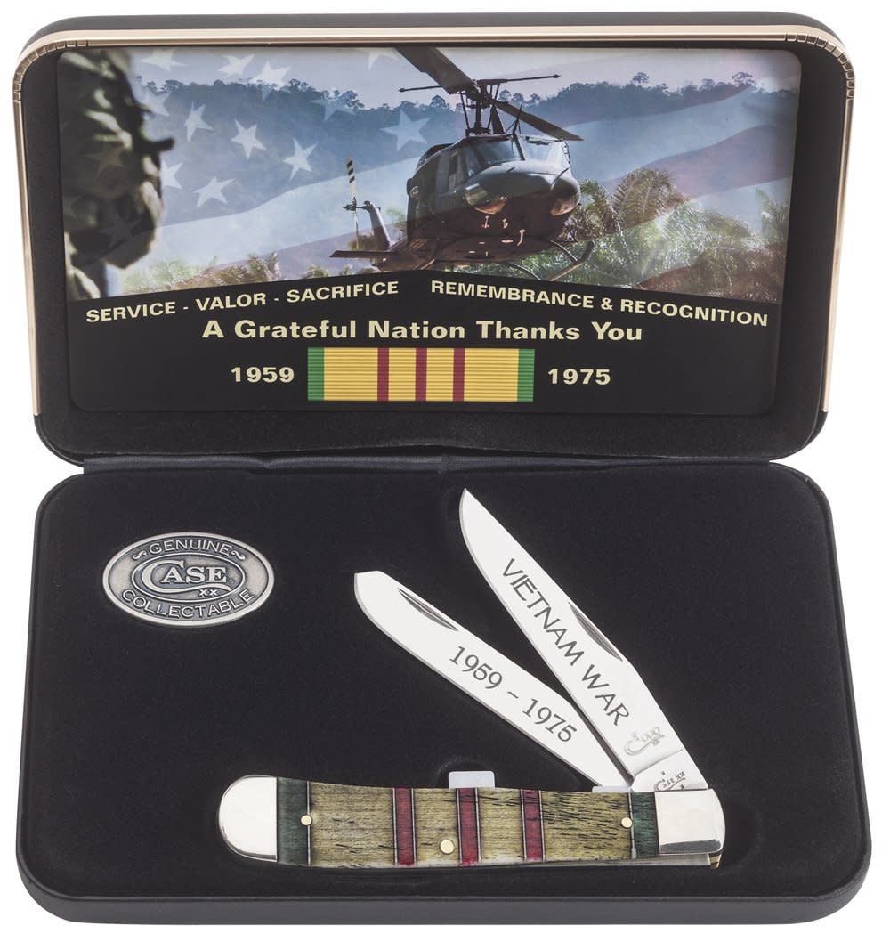 Vietnam War Gift Set Smooth Natural Bone with Green, Yellow and Red Color Wash Trapper in Jewel Box - Image 6